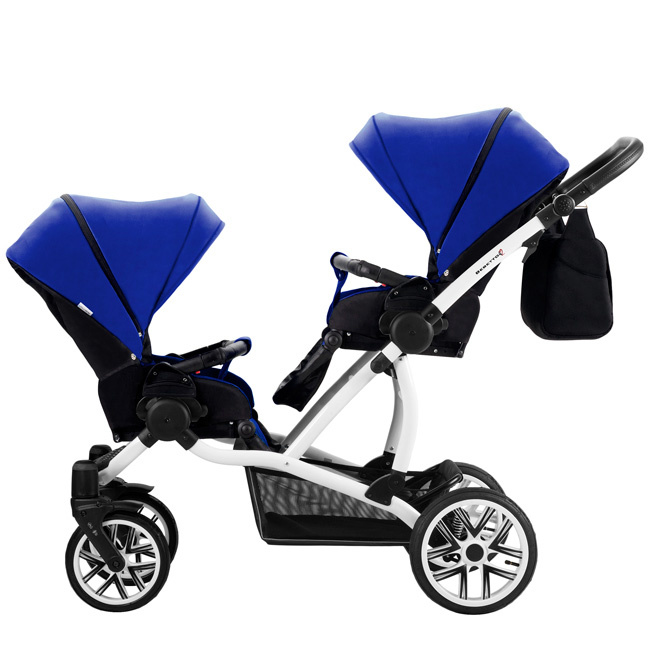 Детская прогулочная коляска Bebetto42 Sport для двойни, серо-черная, шасси белая/BIA  