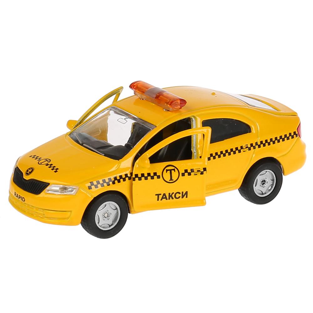 Skoda Rapid Такси - машина металлическая, 12 см, открываются двери, инерционная  