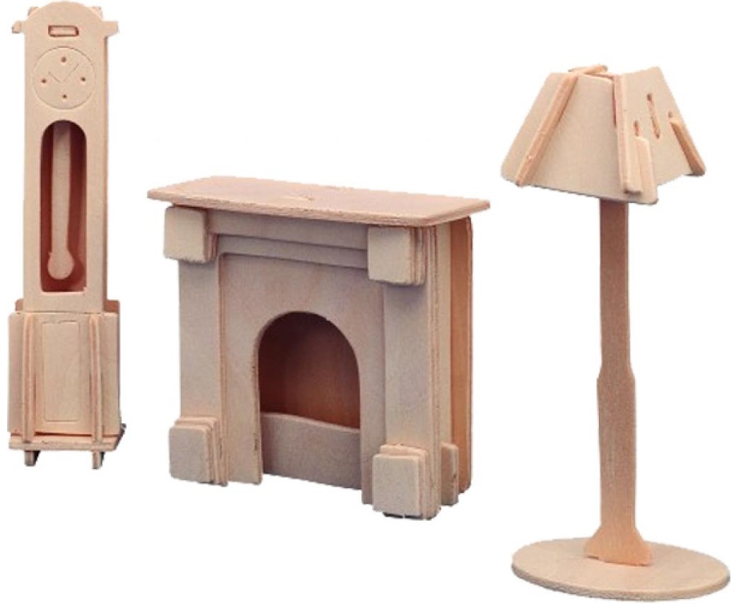 Модель деревянная сборная - Мебель для кукол - Каминная комната  
