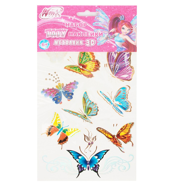 Переводные наклейки тату из серии Winx металлик, разноцветные, 8 видов  