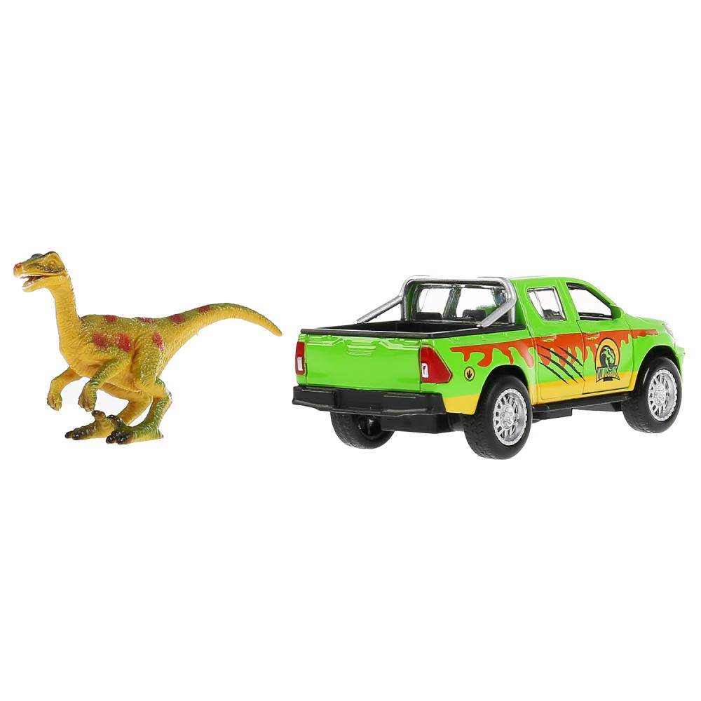 Инерционная металлическая модель - Toyota Hilux сафари, 12 см, с динозавром  