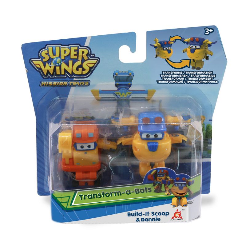 Super Wings. Мини-трансформеры 2 в 1 из серии Супер Крылья - Донни и Скуп команда Строителей  