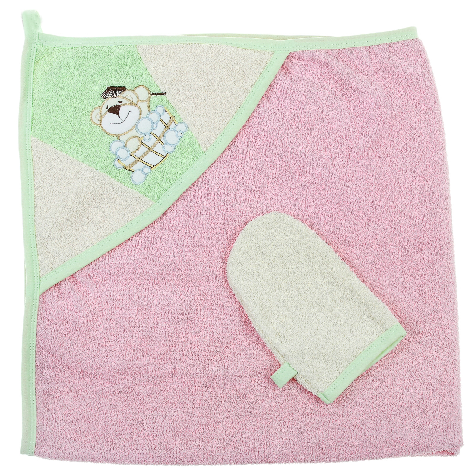 Пеленка-полотенце с варежкой - Забавный мишка, розовый