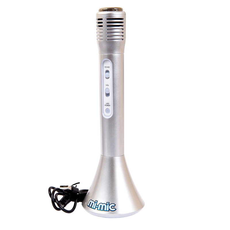 Микрофон - Звезда караоке, со встроенным динамиком, серебристого цвета  