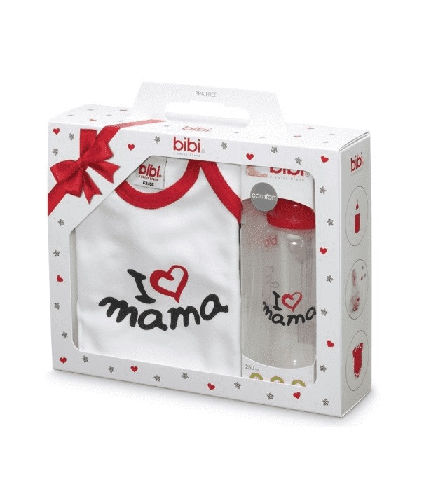 Подарочный набор I love Mama Bibi боди 62 -68 см + бутылочка 250 мл 0+  