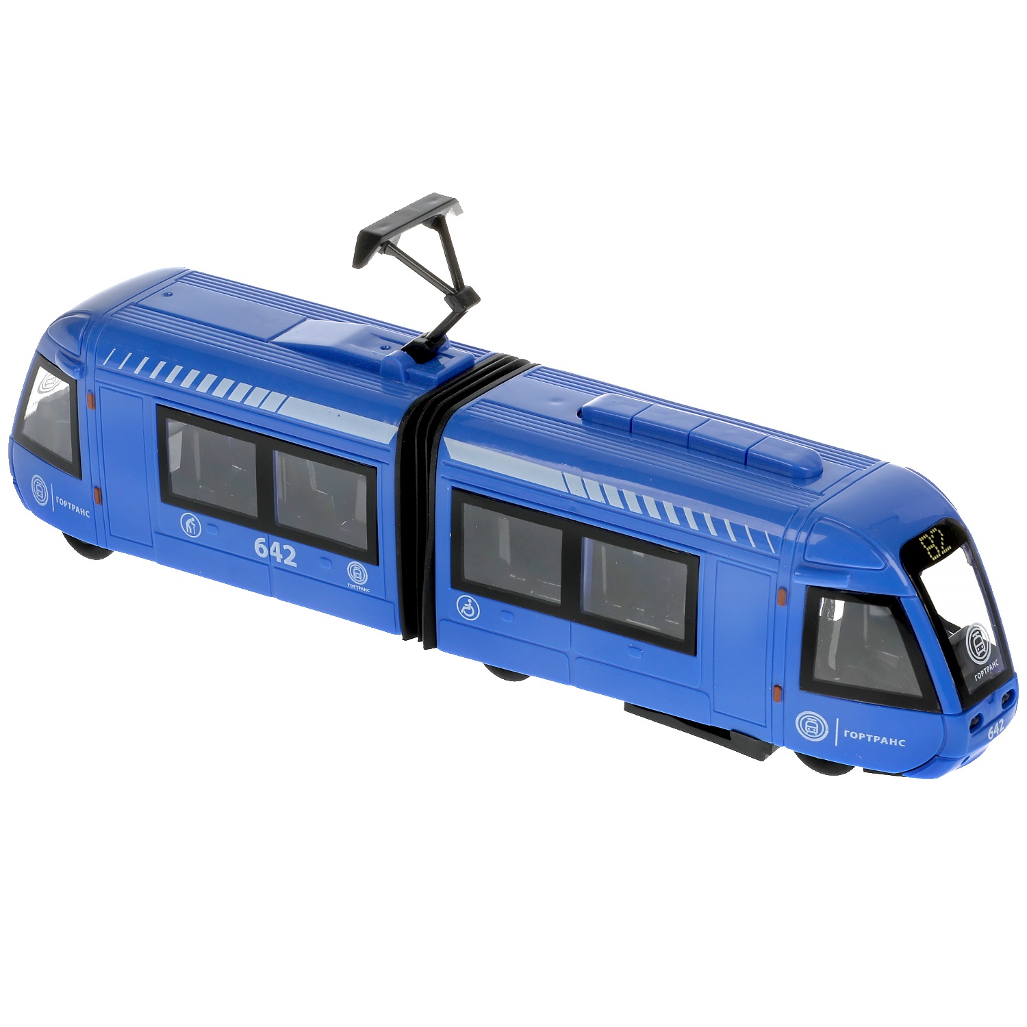 Модель Травмвай с резинкой 30 см свет-звук двери открываются пластиковая синий  