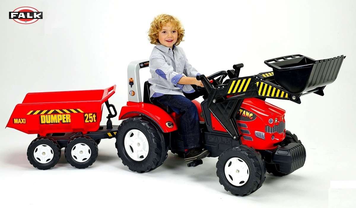 Педальный детский трактор-экскаватор с прицепом, Falk, 1070P