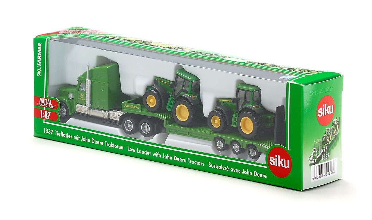 Тягач с 2 тракторами Джон Дир, зеленый, масштаб 1:87  