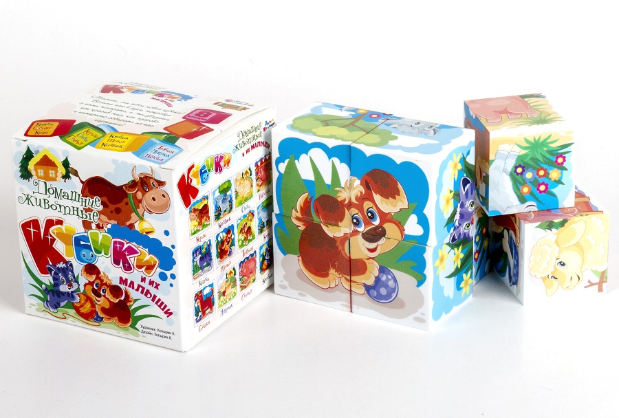 Кубики – Домашние животные и их малыши, 8 штук  
