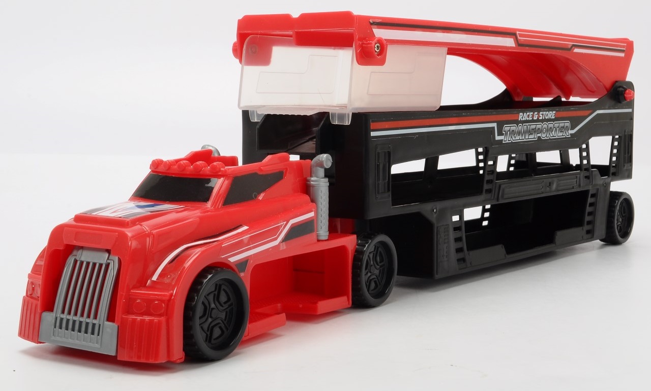 Автовоз красный 4-уровневый с 1 машинкой, 44,5 см., выезд через кабину  