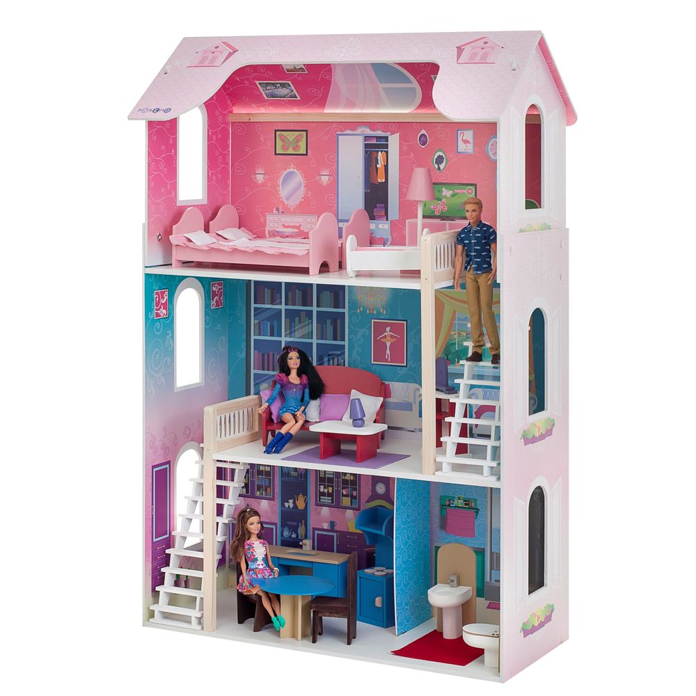 Кукольный домик для Барби – Вдохновение, 16 предметов мебели, 2 лестницы  