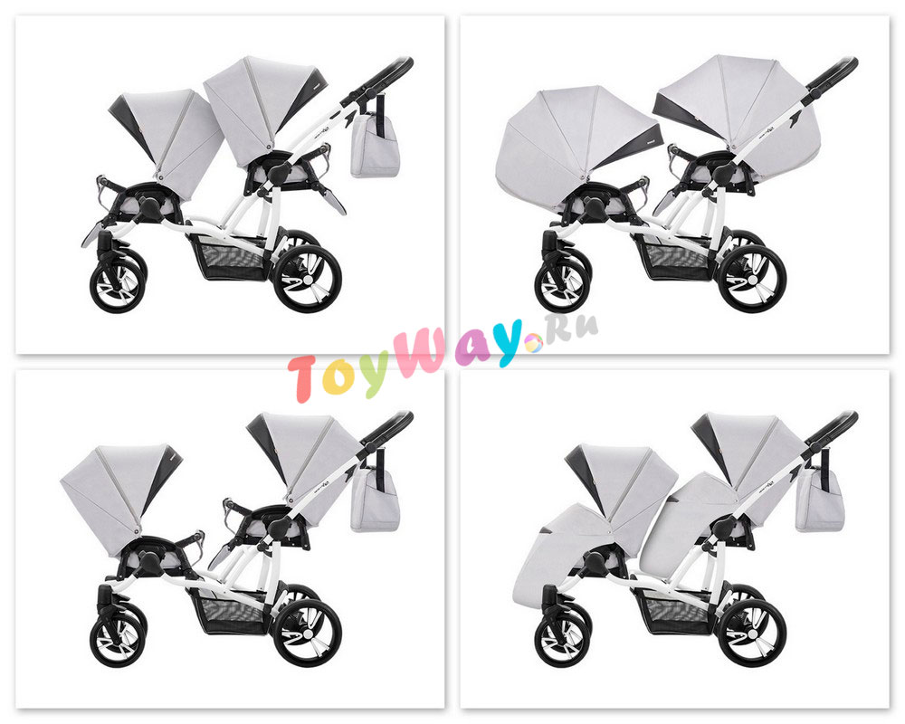 Детская коляска для двойни 2 в 1 – Bebetto 42 2017, шасси белая/BIA 07  