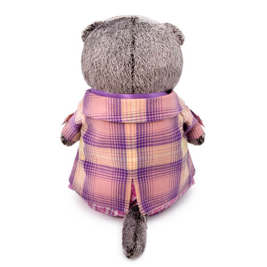 Мягкая игрушка - Кот Басик в пиджаке в сиреневую клетку, 19 см  