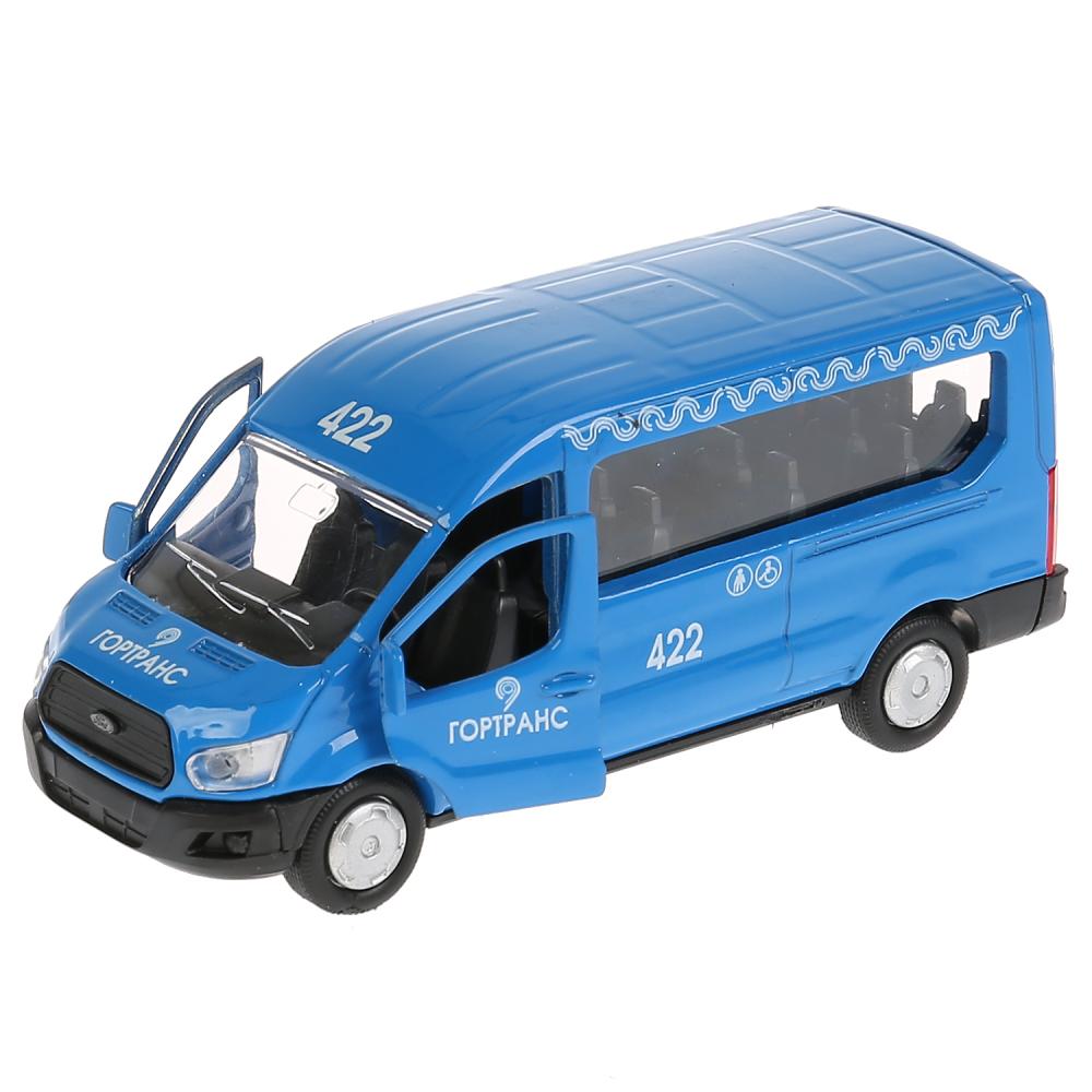 Машина металлическая Ford Transit синий, длина 12 см, открываются двери, инерционная  