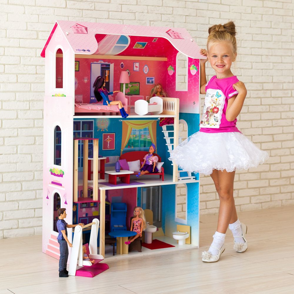 Кукольный домик для Барби – Муза, 16 предметов мебели, лестница, лифт, качели  