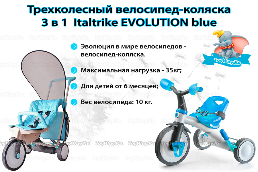 Велосипед-коляска 3 в 1 Evolution blue
