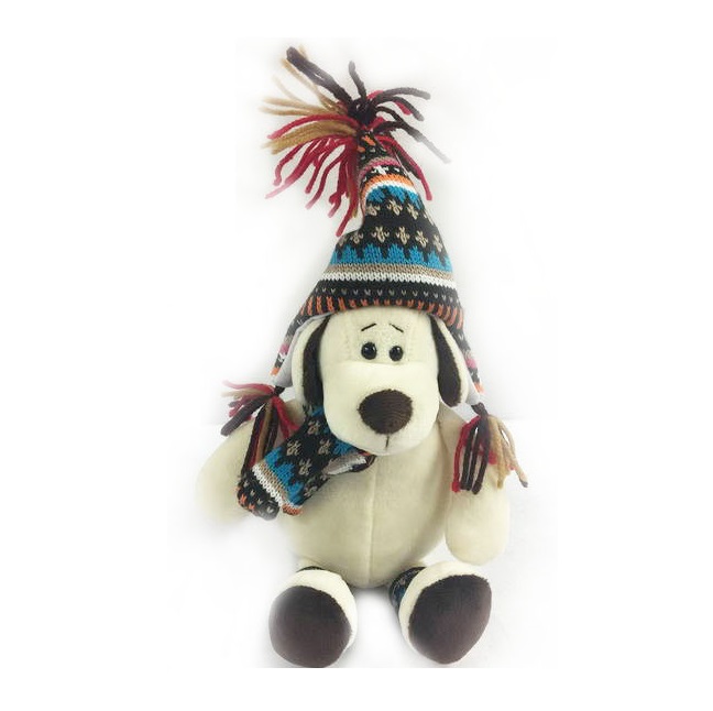 Мягкая игрушка - Собака в шапке, 18 см.
