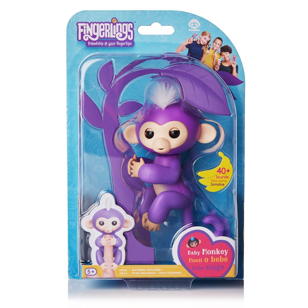 Интерактивная ручная обезьянка Fingerlings WowWee – Миа, фиолетовая, 12 см  