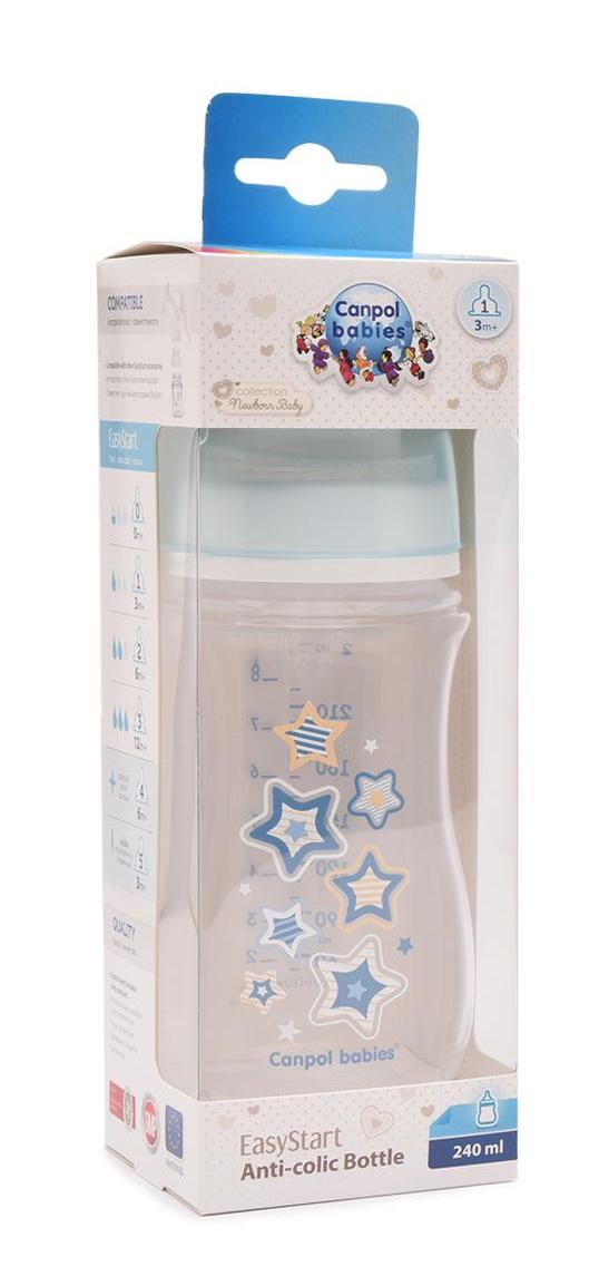 Бутылочка PP EasyStart с широким горлышком антиколиковая, 240 мл, 3+ Newborn baby, голубой  