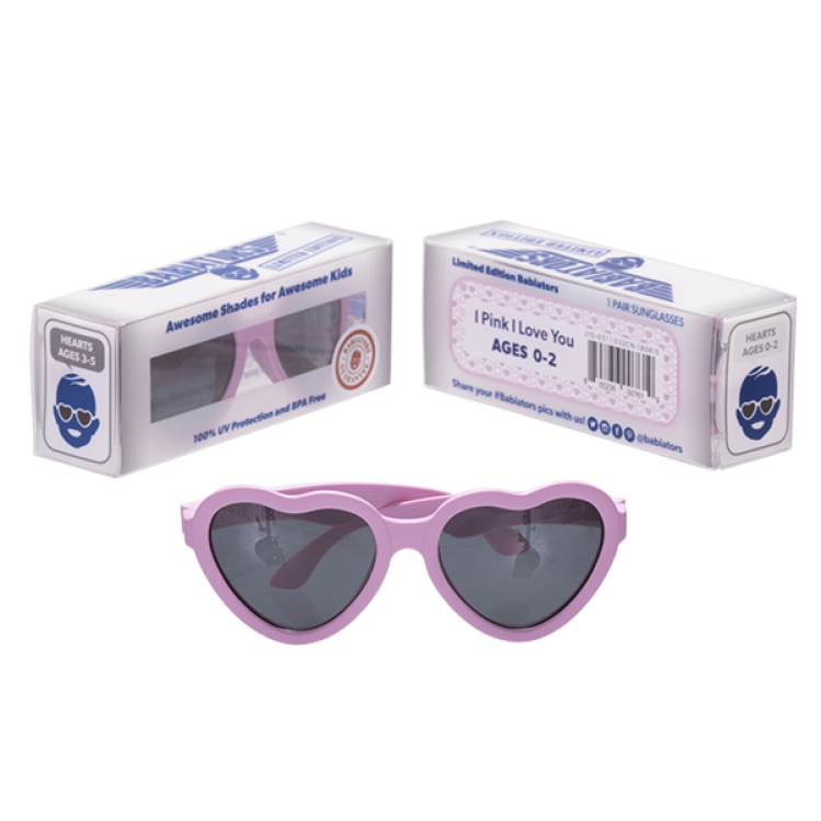 Солнцезащитные очки из серии Babiators Hearts - Я розовею от тебя I Pink I Love You, розовые дымчатые, Junior 0-2  