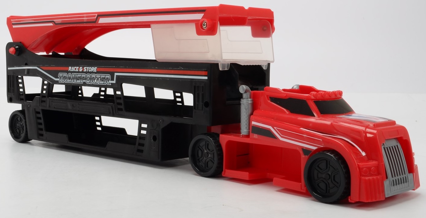Автовоз красный 4-уровневый с 1 машинкой, 44,5 см., выезд через кабину  
