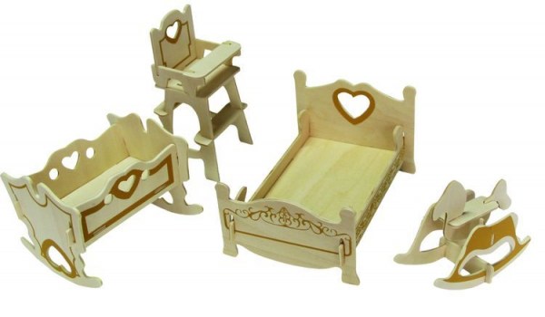 Модель деревянная сборная - Мебель для кукол - Спальня  
