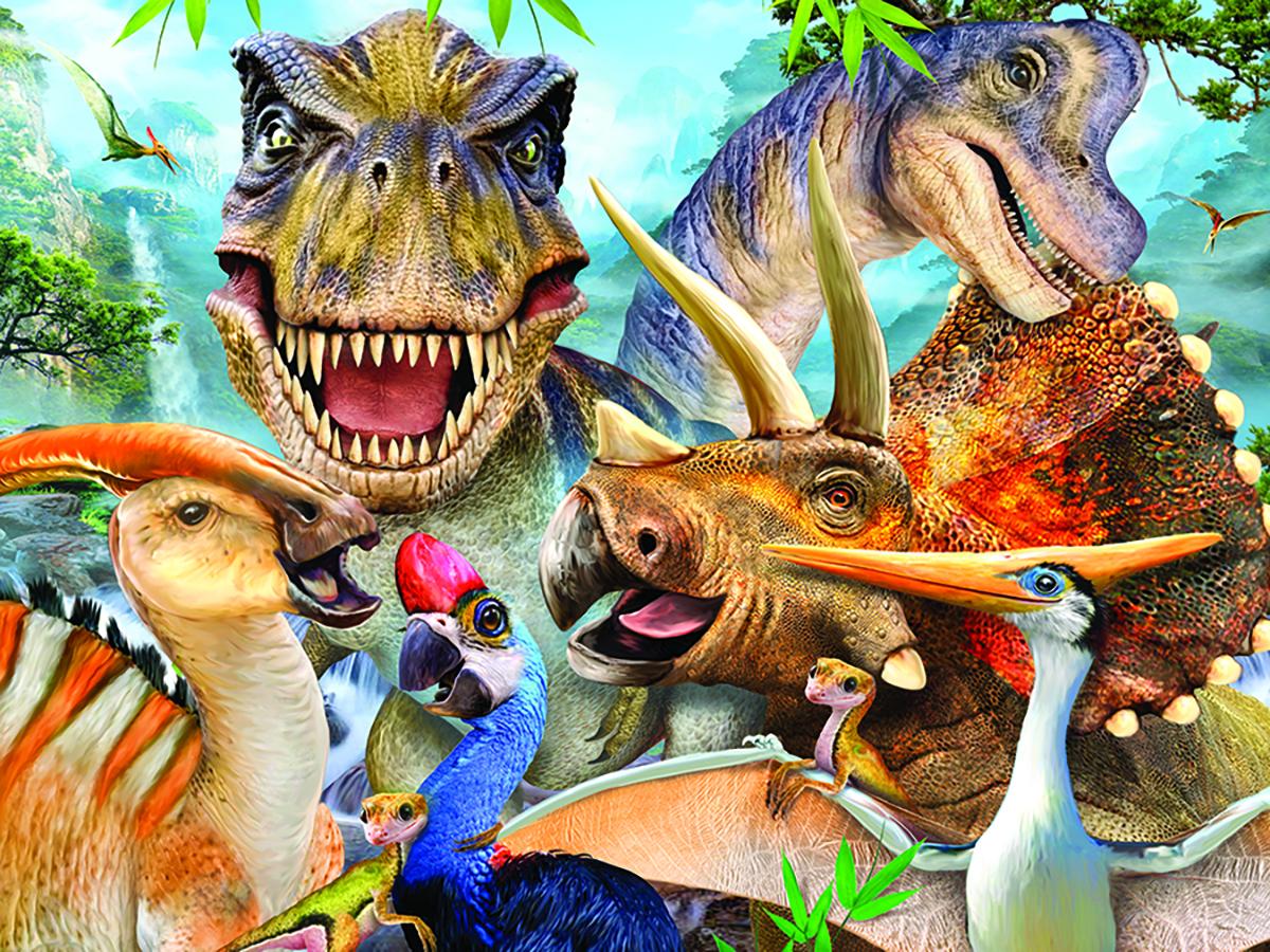 Пазл 3D Динозавры селфи, 100 деталей  