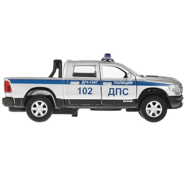 Машина Полиция Dodge Ram свет-звук 13 см двери и багажник открываются серебро инерционная металлическая  