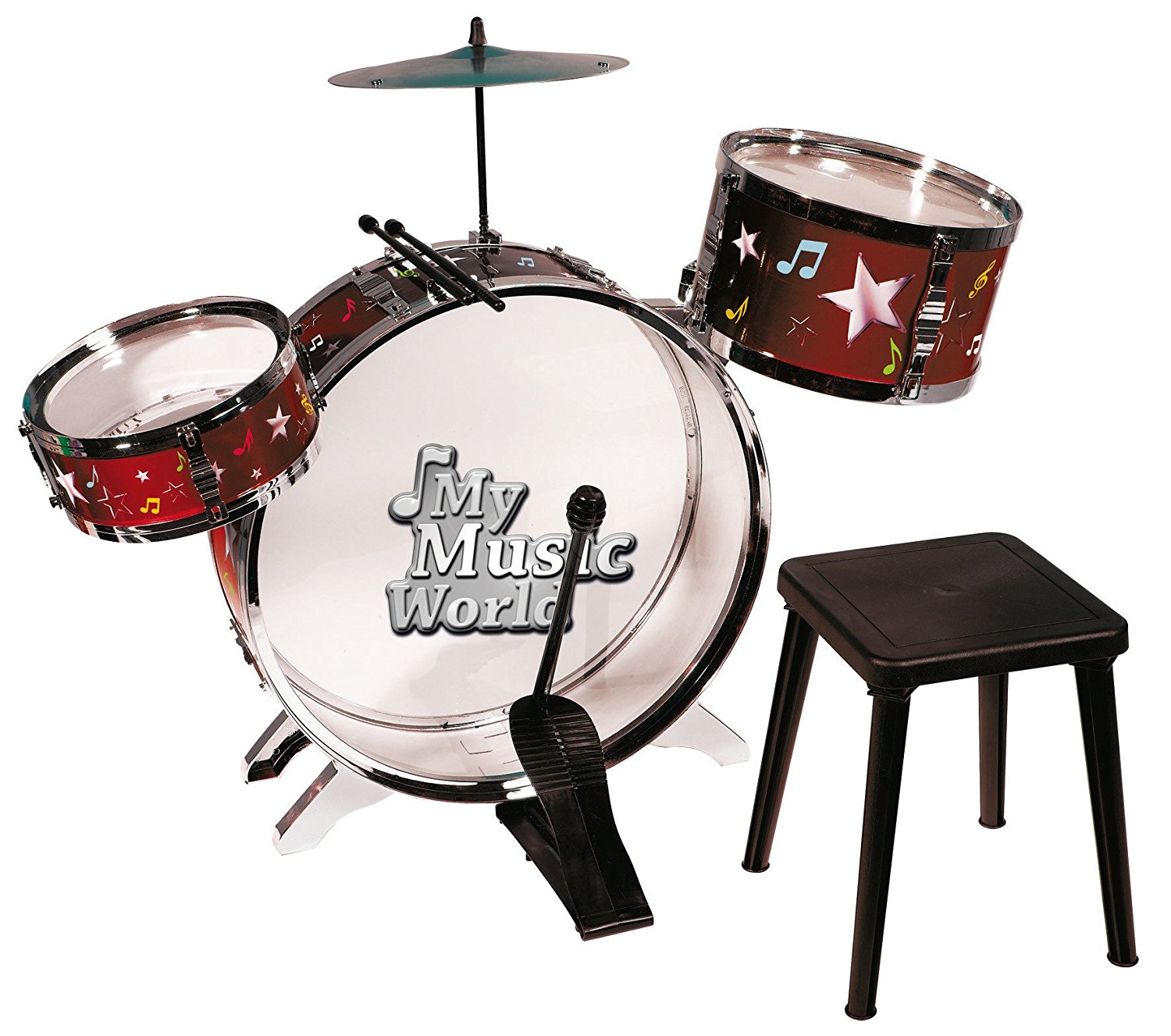 Барабанная установка с тарелками, барабанными палочками и стульчиком, 55 см  