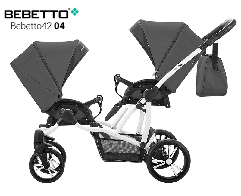 Детская коляска Bebetto 42 2017 для двойни 2 в 1, шасси белая/BIA, цвет – 04  