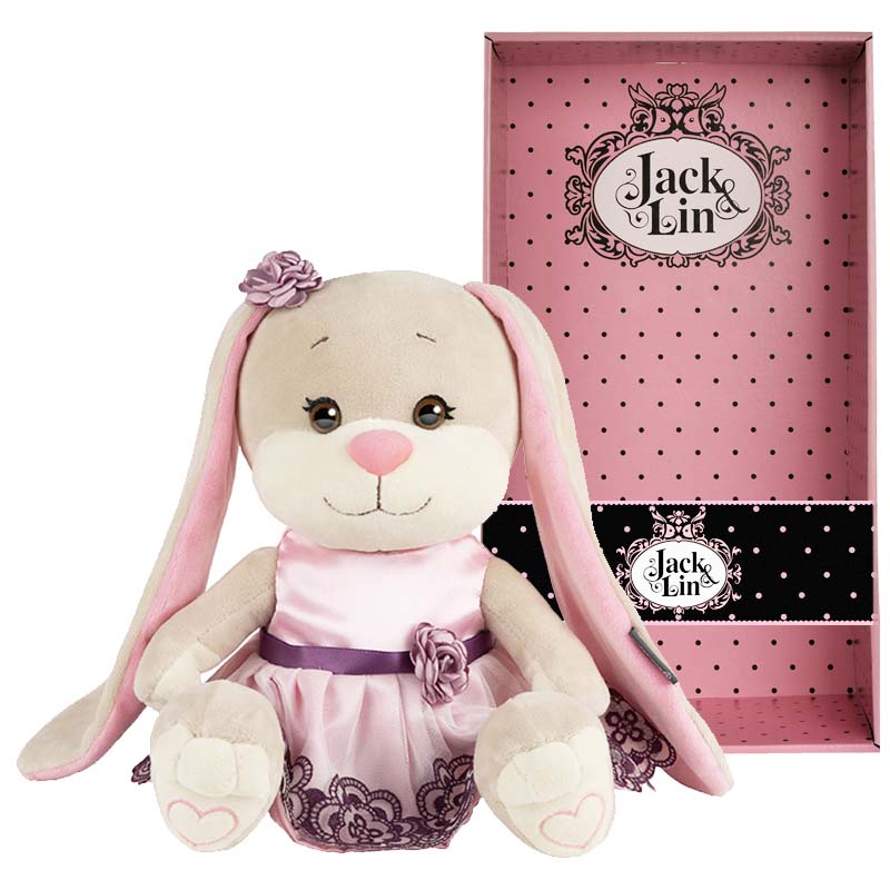 Мягкая игрушка - Зайка Jack&Lin в вечернем розовом платье, 25 см  