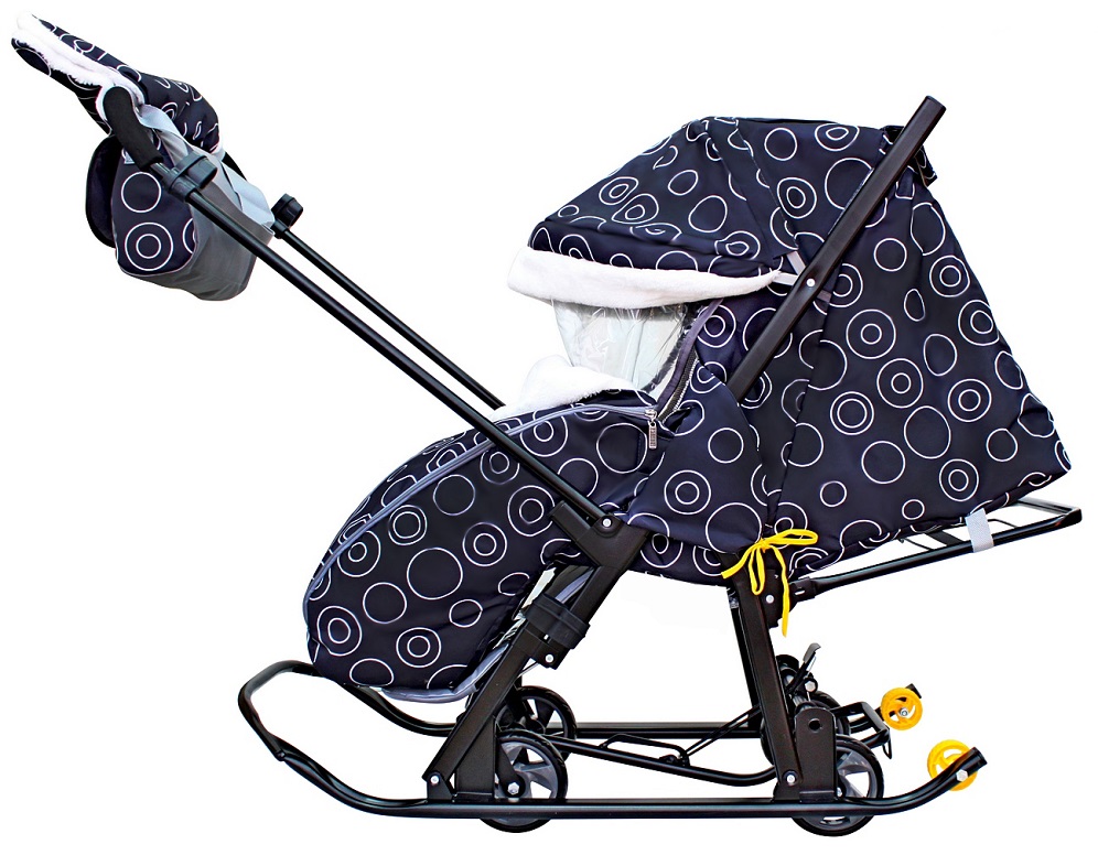Санки-коляска Snow Galaxy Luxe - на больших мягких колесах с сумкой и муфтой  