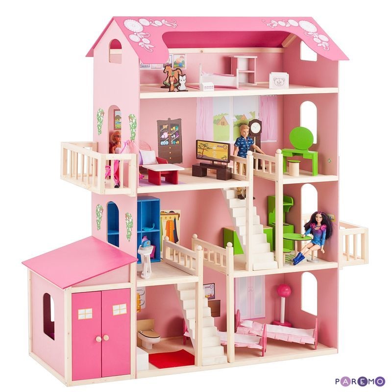 Деревянный дом Барби – Нежность, 28 предметов мебели, 2 лестницы, гараж  