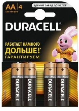 Батарейки Duracell, типоразмер АА LR6, пальчиковые, 4 штуки
