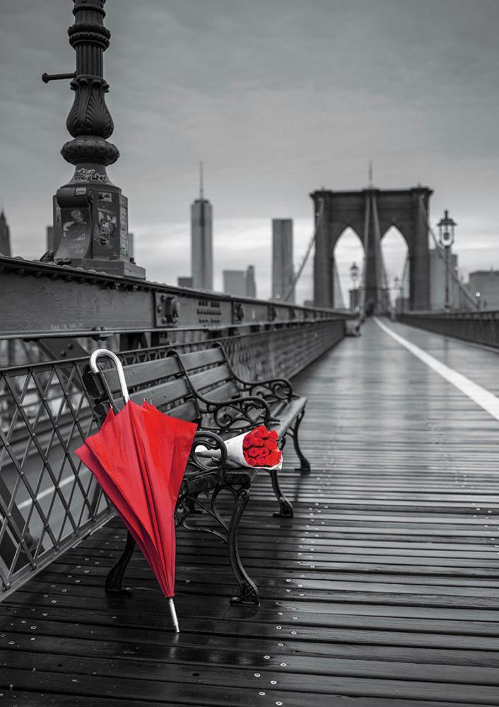 Пазл из 1000 деталей - Красный зонт, Бруклинский мост  