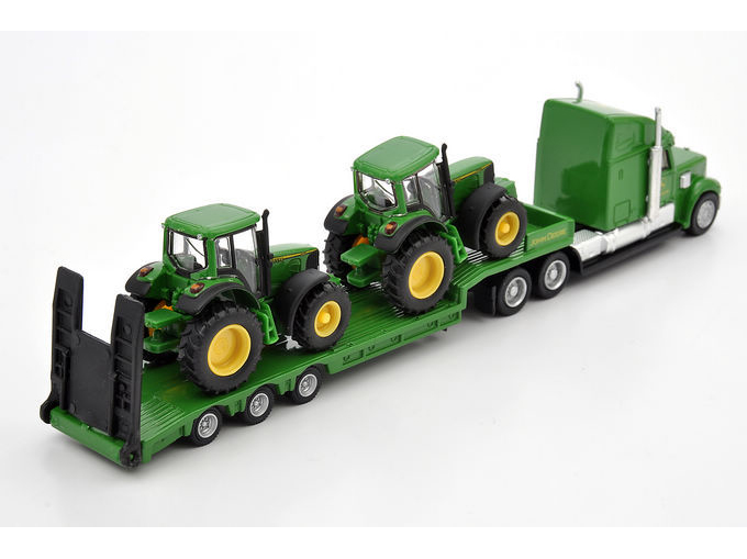 Тягач с 2 тракторами Джон Дир, зеленый, масштаб 1:87  