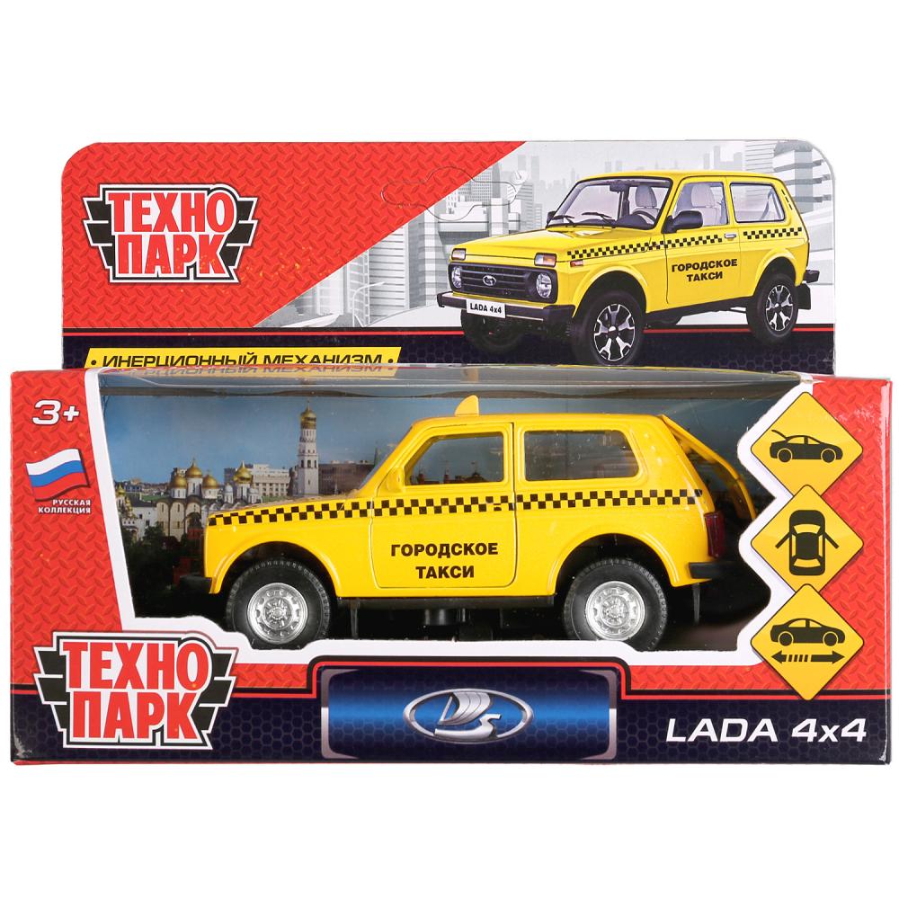 Lada 4x4 Такси - металлическая инерционная машина, 12 см, открываются двери  