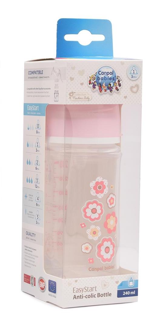 Бутылочка PP EasyStart с широким горлышком антиколиковая, 240 мл, 3+ Newborn baby, розовый  