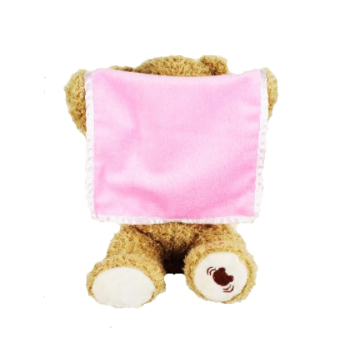 Интерактивная плюшевая игрушка – Мишка, играет в прятки, розовое одеяло, 7 фраз, подвижный ротик и лапки, 25 см  