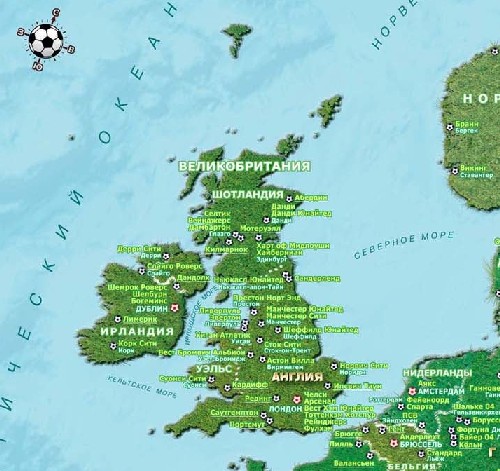 Футбольная карта Европы, малая  