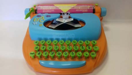Детская механическая печатная машинка, оранжевая, русский текст  