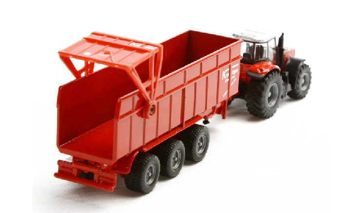 Игрушечная модель - Трактор Массей Фергюсон с прицепом-кузовом, красный, 1:87  