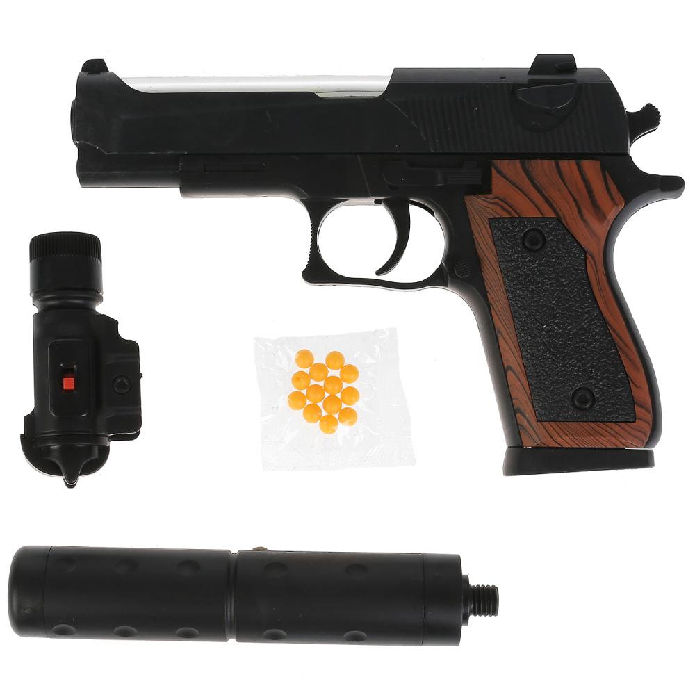Пистолет с лазерным прицелом, фонариком и пульками P2118-G  