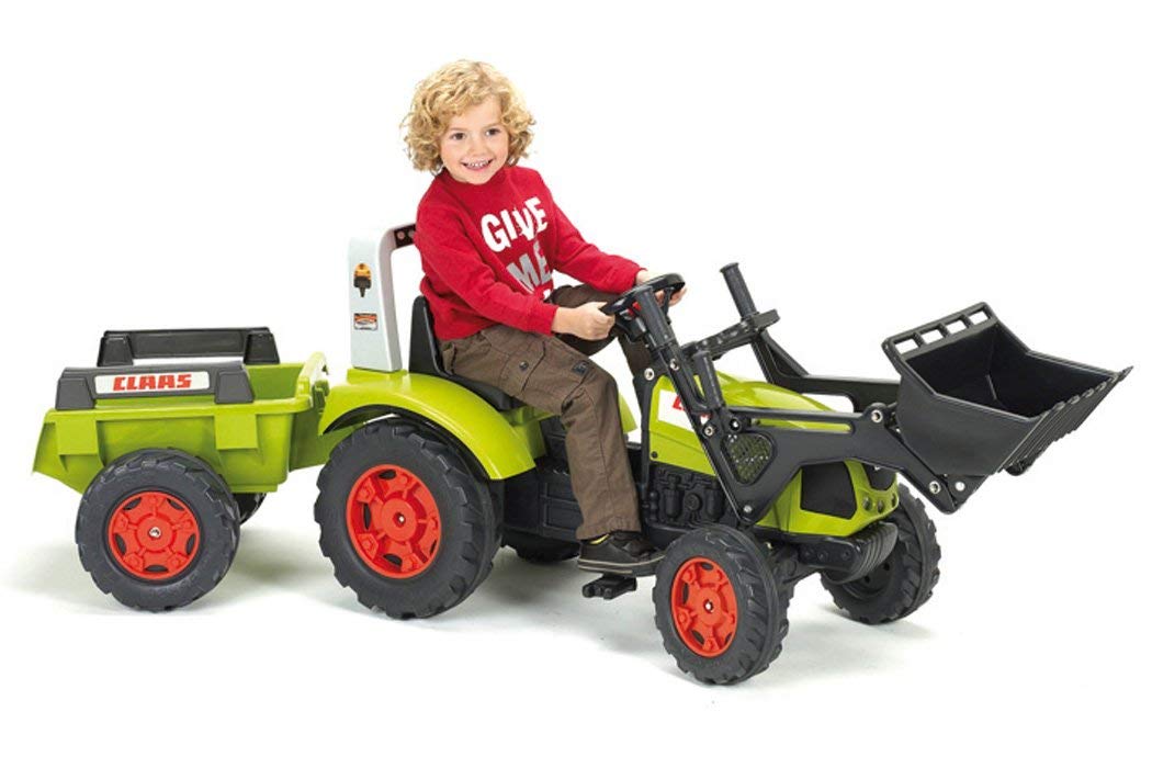 Трактор-экскаватор педальный с прицепом, зеленый, 191 см.  