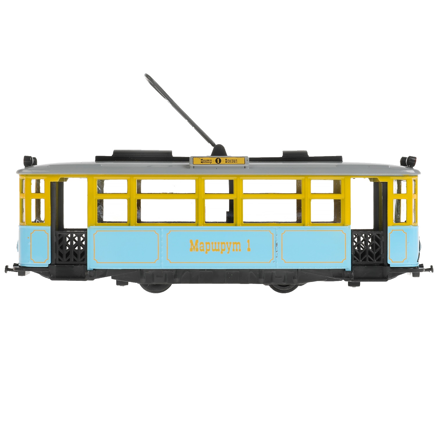 Модель Трамвай Ретро 17 см свет-звук двери открываются инерционная металлическая  
