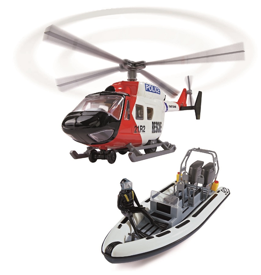 Игровой набор: полицейский вертолет, катер, акула, аквалангисты  