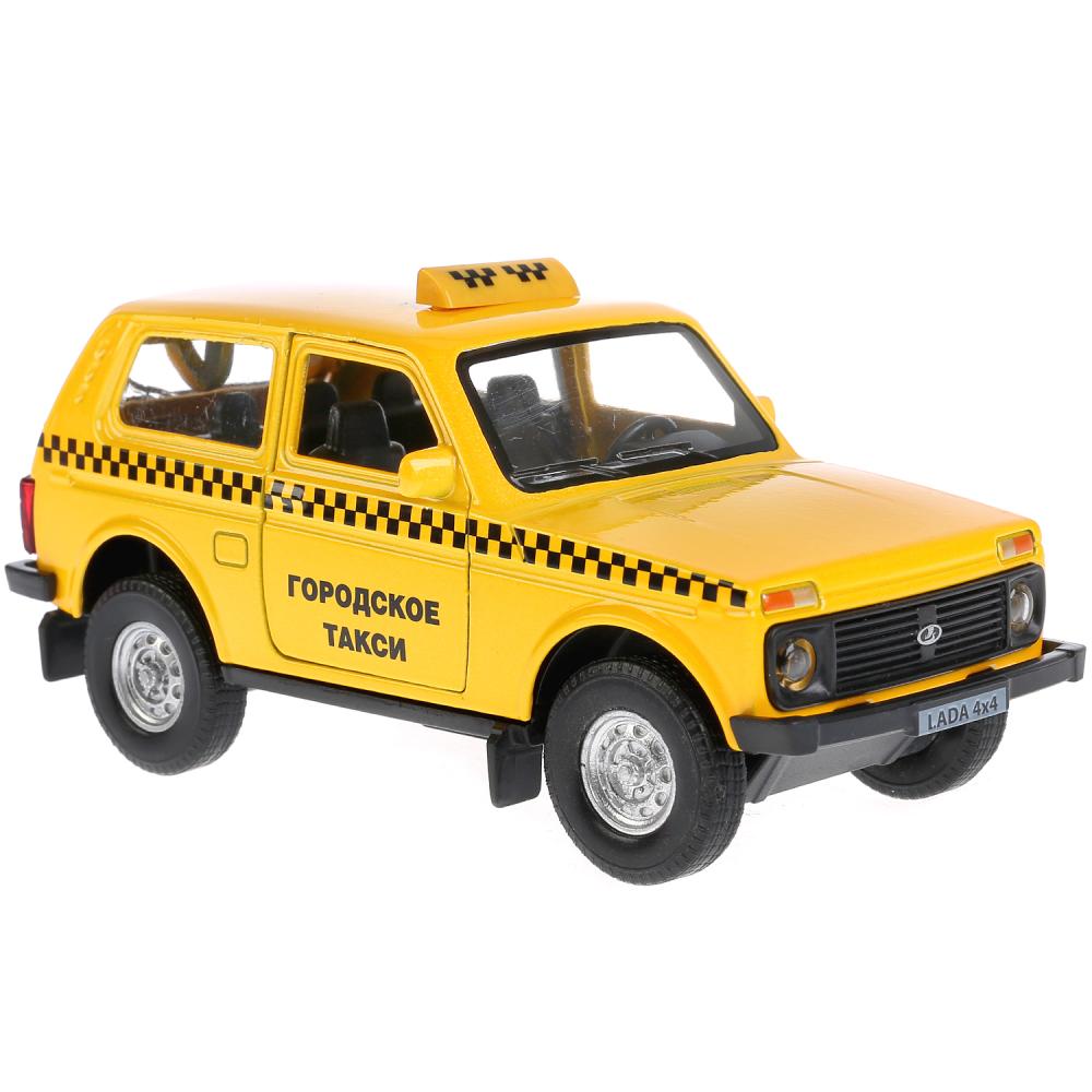 Lada 4x4 Такси - металлическая инерционная машина, 12 см, открываются двери  