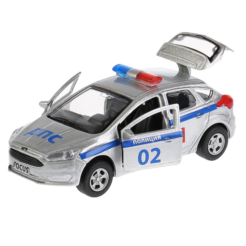 Металлическая инерционная машина – Ford Focus хэтчбек Полиция, 12 см, открывающиеся двери и багажник  