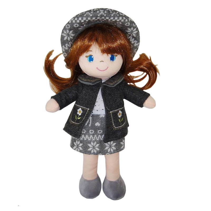 Кукла мягконабивная в серой шляпке и фетровом костюме, 36 см  