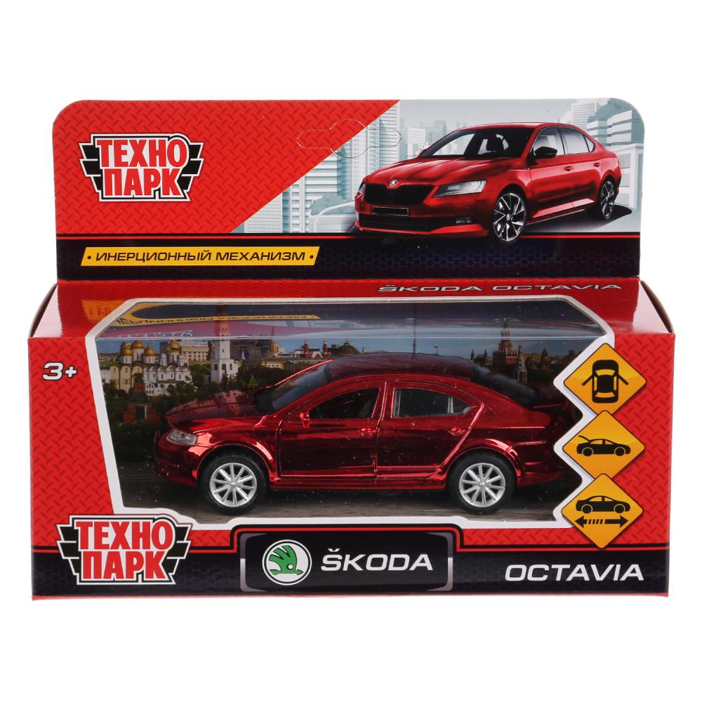 Машина металлическая Skoda Octavia, цвет - хром красный, 12 см., открываются двери, инерционная  